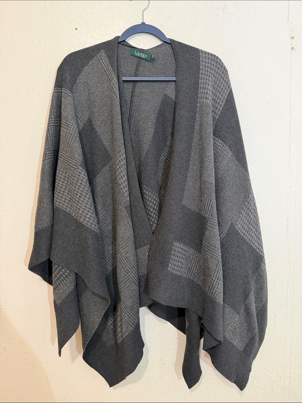Lauren Ralph Lauren Charcoal & Light Gray Knit Open-Front Poncho